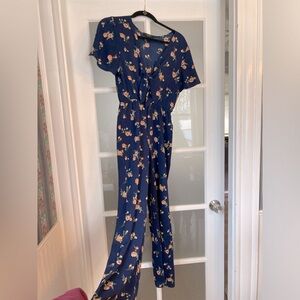 Navy Floral 70s-style Jumpsuit - Size S